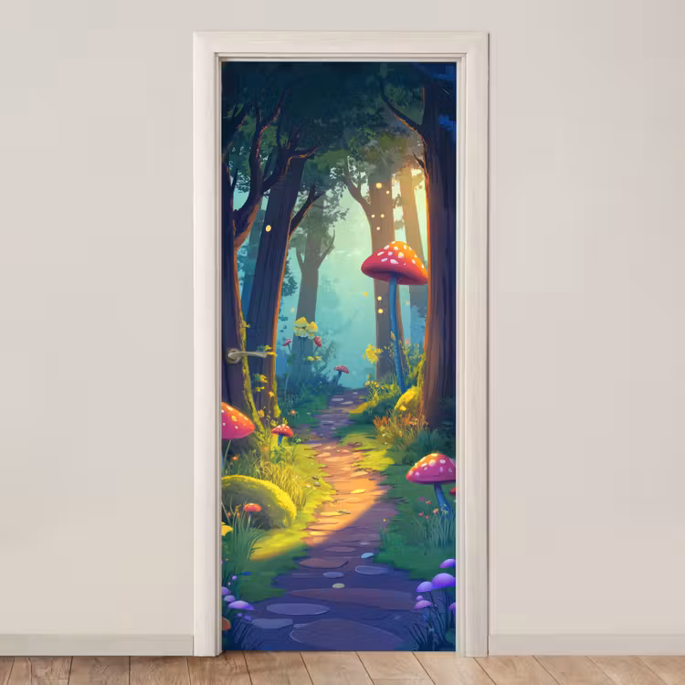 Paddenstoelen - Bos - Natuur - Pad deurposter klein -3d_beige