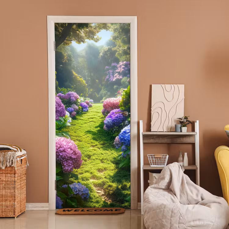 Natuur - Hortensia - Bloemen - Groen deurposter klein -sfeer1