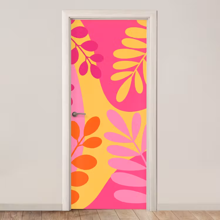 Natuur - Bladeren - Abstract - Roze - Geel deurposter klein -3d_beige