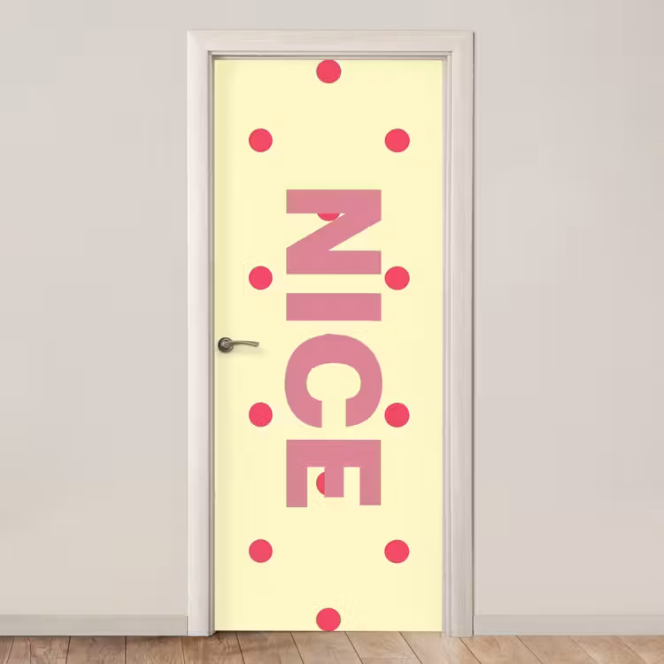 Nice - Stippen - Roze - Geel deurposter klein -3d_beige