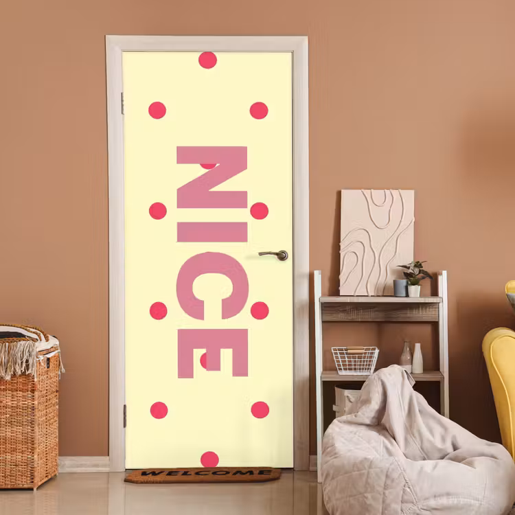Nice - Stippen - Roze - Geel deurposter klein -sfeer1