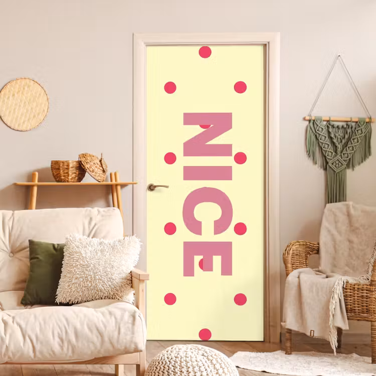 Nice - Stippen - Roze - Geel deurposter klein -sfeer2