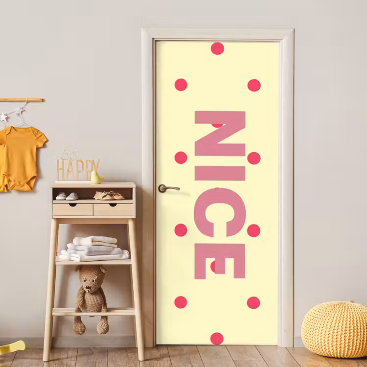 Nice - Stippen - Roze - Geel deurposter klein -sfeer4