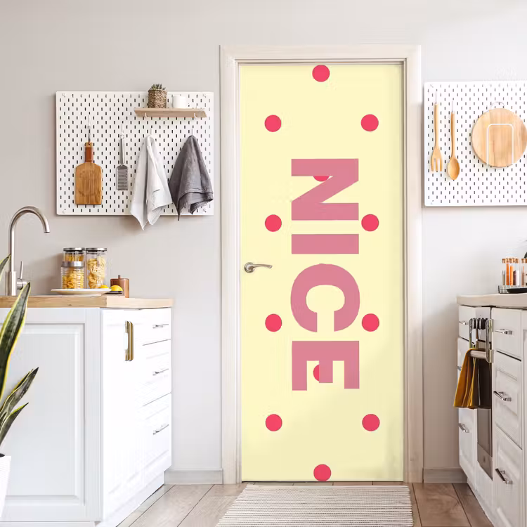 Nice - Stippen - Roze - Geel deurposter klein -sfeer5