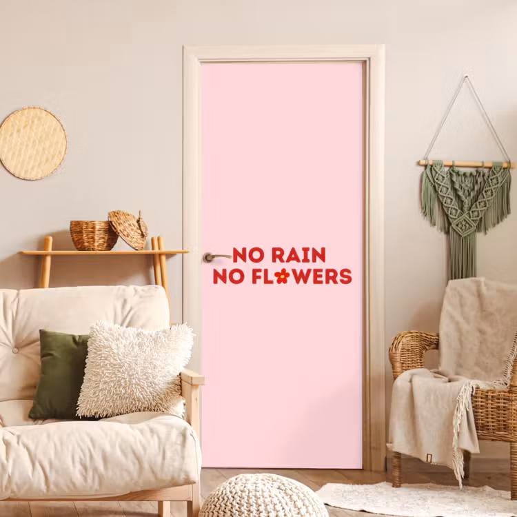 No rain no flowers - Minimalistisch - Roze - Bloem deurposter klein -sfeer2