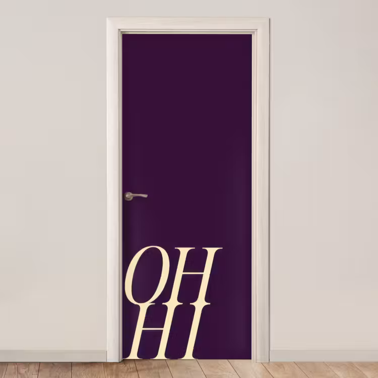 Oh hi - Paars - Cursief deurposter klein -3d_beige