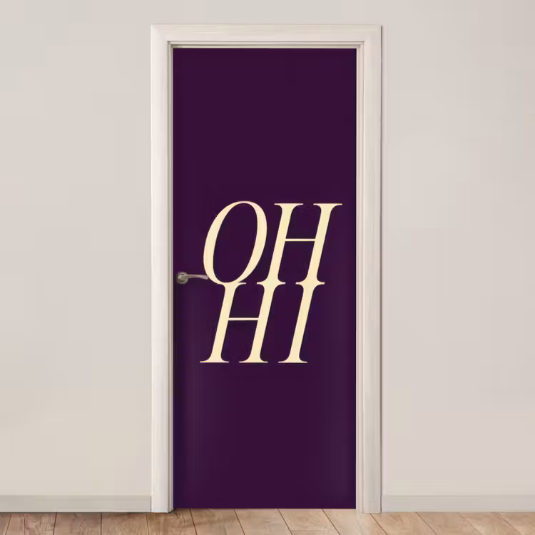 Oh hi - Paars - Minimalistisch deurposter klein -3d_beige