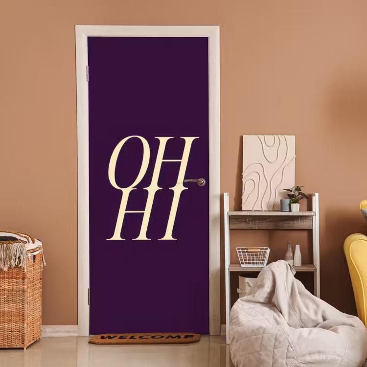 Oh hi - Paars - Minimalistisch deurposter klein -sfeer1