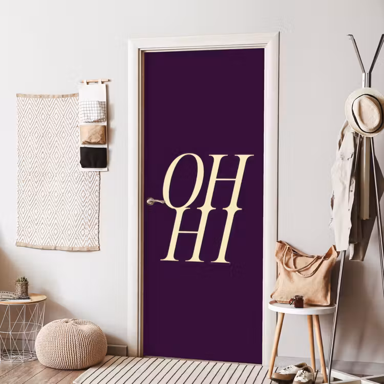 Oh hi - Paars - Minimalistisch deurposter klein -sfeer6