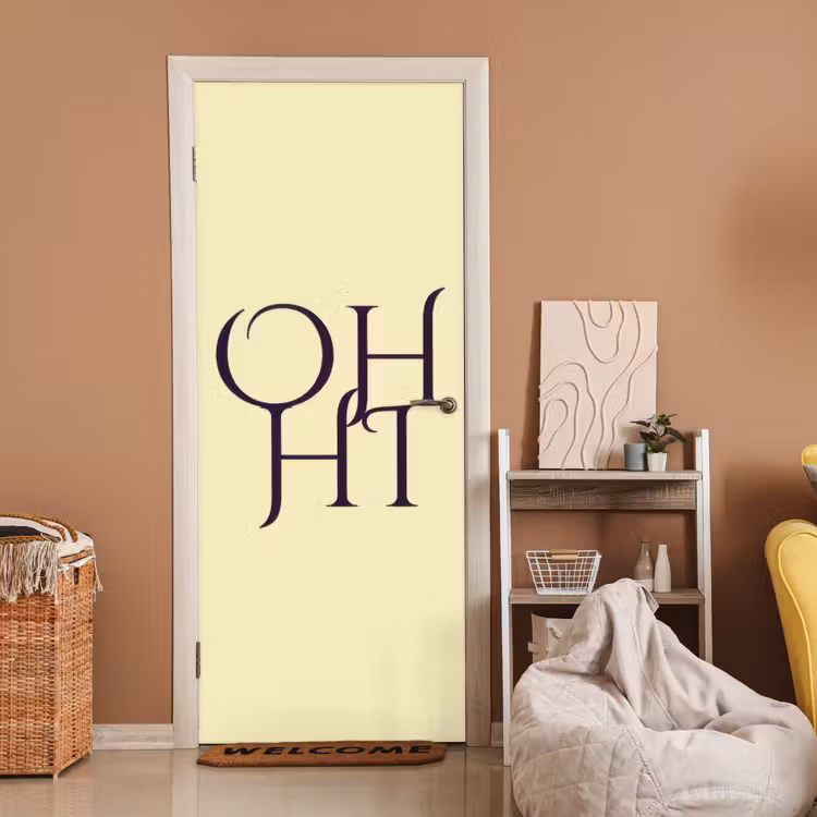 Oh hi - Geel - Monogram deurposter klein -sfeer1