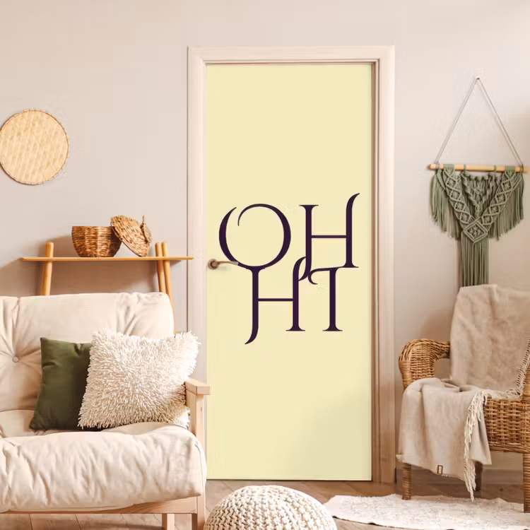 Oh hi - Geel - Monogram deurposter klein -sfeer2