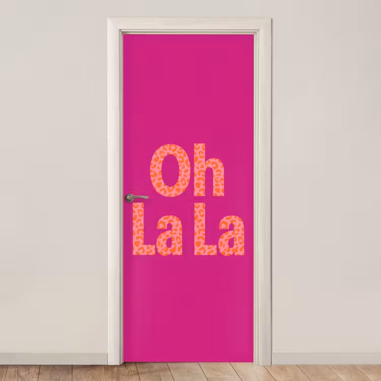 Oh la la - Luipaardprint - Roze deurposter klein -3d_beige
