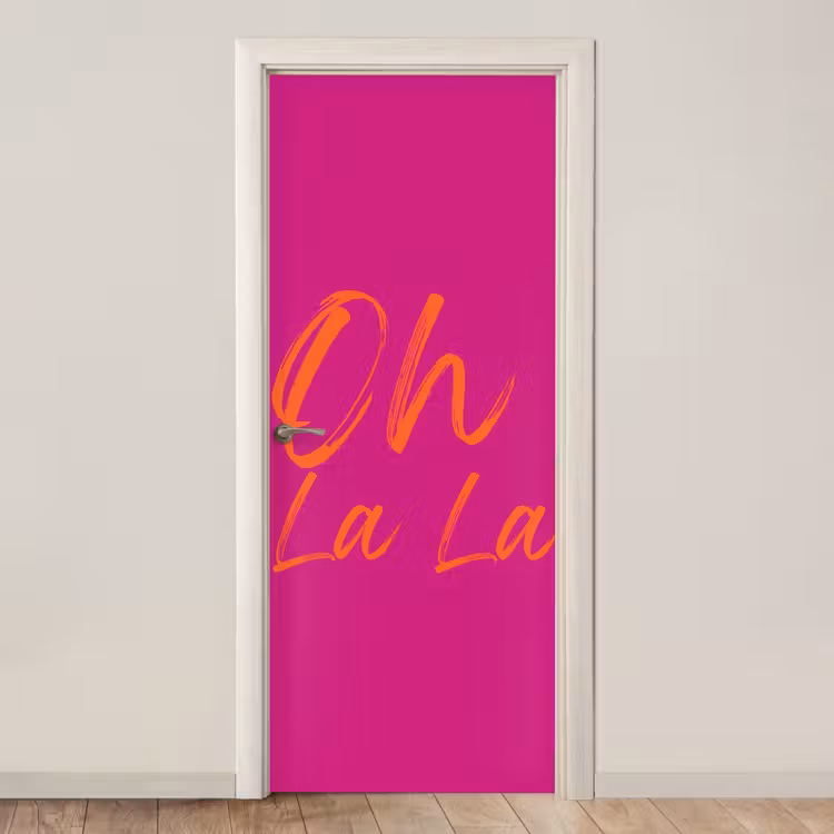 Oh la la - Oranje - Roze deurposter klein -3d_beige