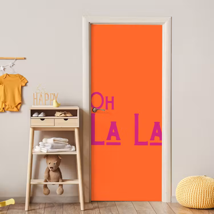 Oh la la - Oranje - Roze - Scheeflettertype deurposter klein -sfeer4