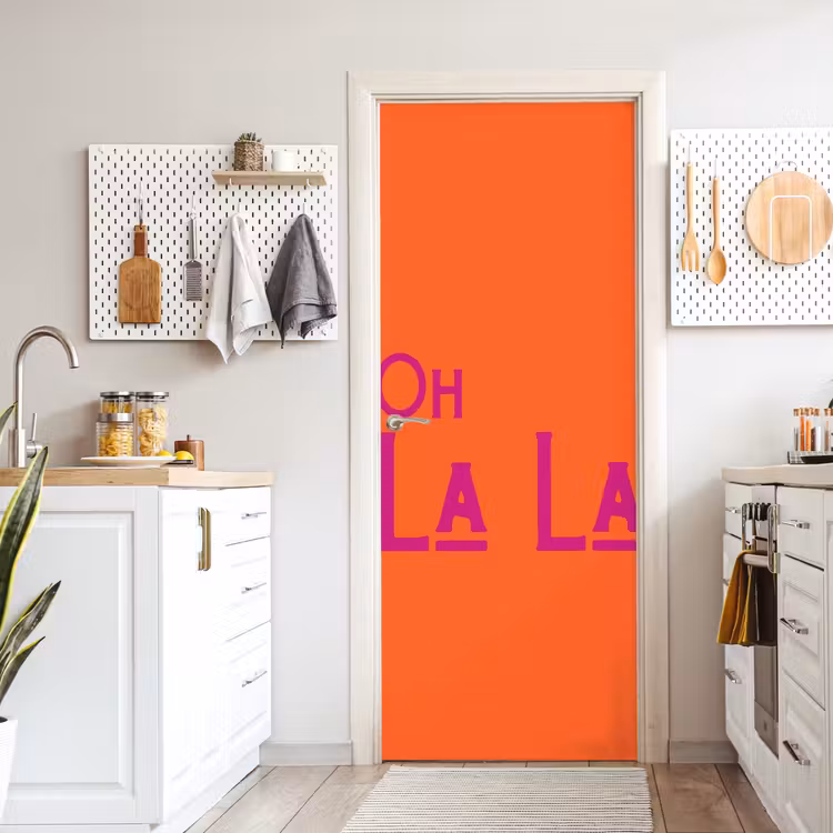 Oh la la - Oranje - Roze - Scheeflettertype deurposter klein -sfeer5