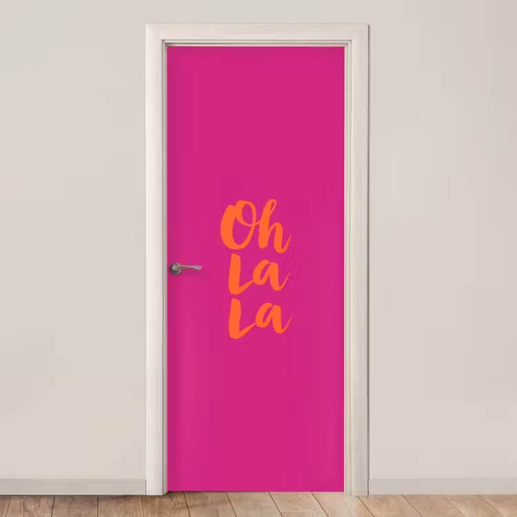 Oh la la - Roze - Oranje - Minimalistisch deurposter klein -3d_beige
