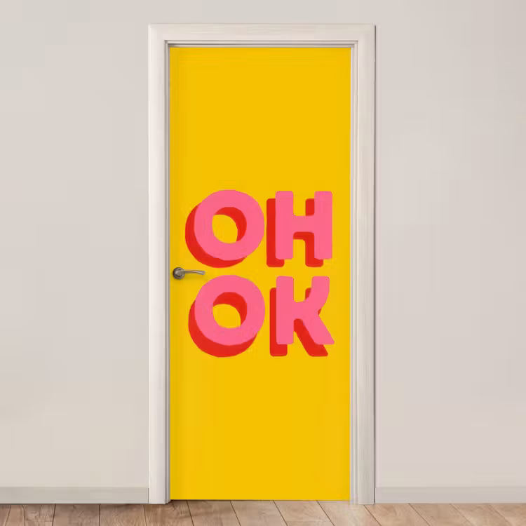 Oh ok - 3D - Geel - Roze deurposter klein -3d_beige