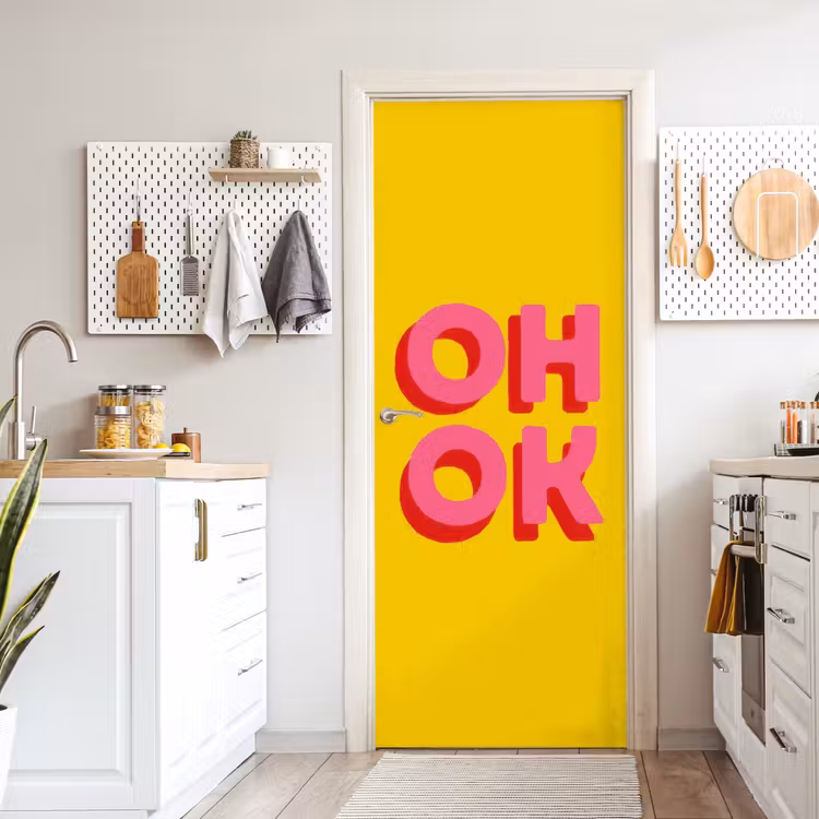 Oh ok - 3D - Geel - Roze deurposter klein -sfeer5