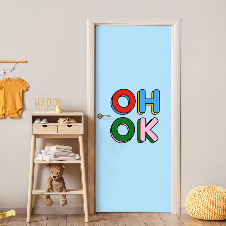 Oh ok - Blauw - Kleurrijk deurposter klein -sfeer4