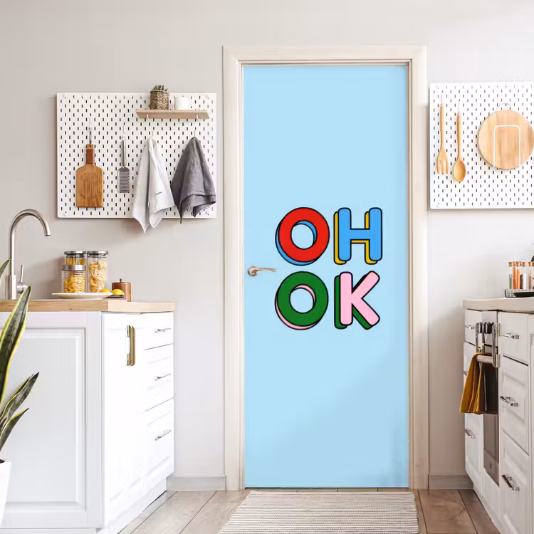 Oh ok - Blauw - Kleurrijk deurposter klein -sfeer5
