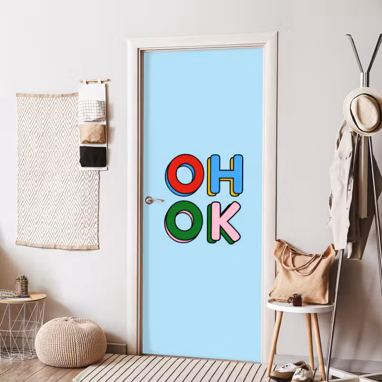 Oh ok - Blauw - Kleurrijk deurposter klein -sfeer6