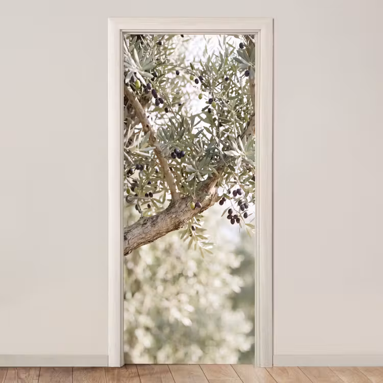 Door sticker - Olive tree - branch - green - Olijfboom - tak - groen deurposter klein