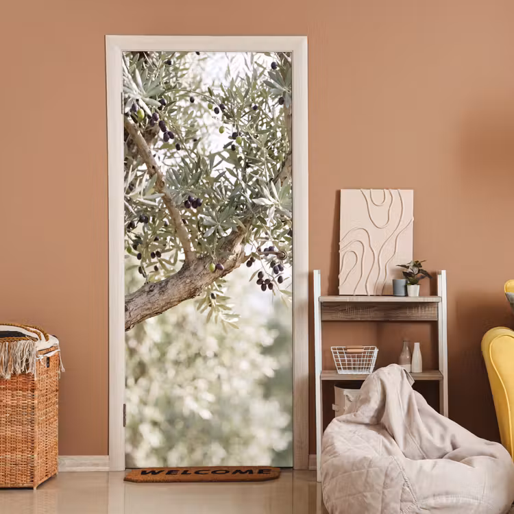 Door sticker - Olive tree - branch - green - Olijfboom - tak - groen deurposter klein