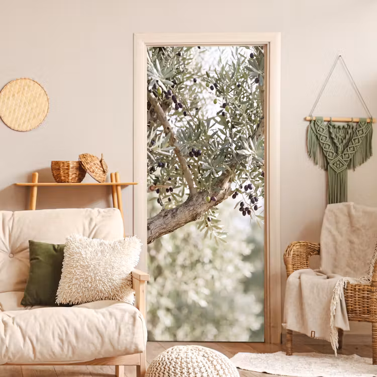 Door sticker - Olive tree - branch - green - Olijfboom - tak - groen deurposter klein