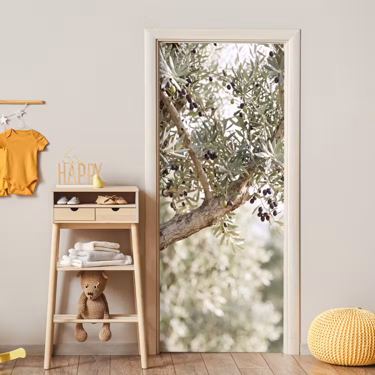 Door sticker - Olive tree - branch - green - Olijfboom - tak - groen deurposter klein