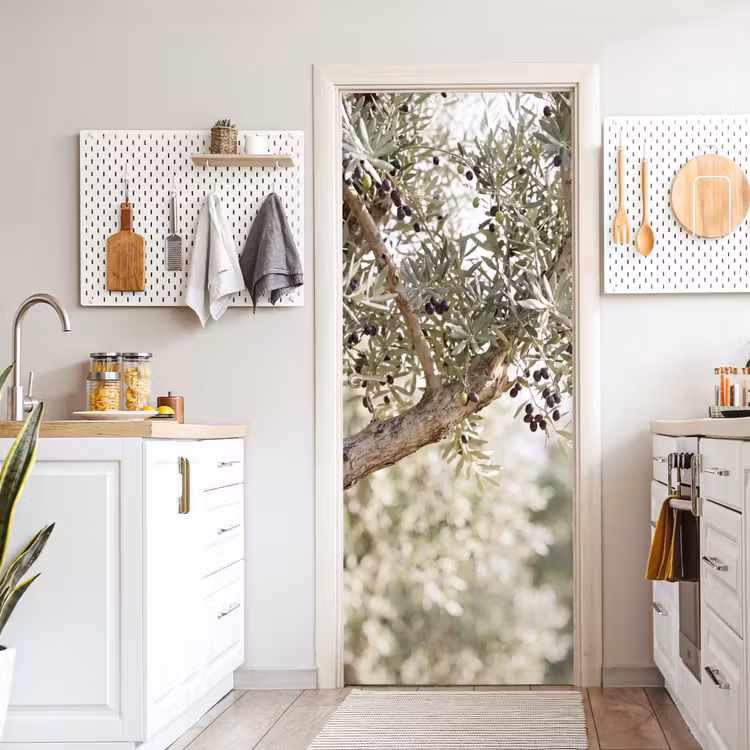 Door sticker - Olive tree - branch - green - Olijfboom - tak - groen deurposter klein