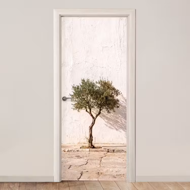 Door sticker - Olive Tree - Wall - White - Olijfboom - muur - wit deurposter klein