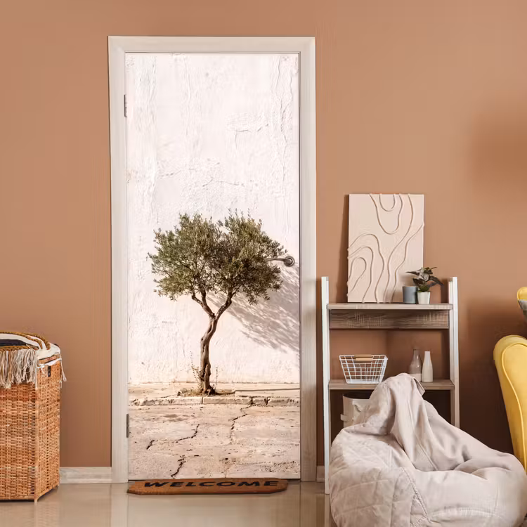 Door sticker - Olive Tree - Wall - White - Olijfboom - muur - wit deurposter klein