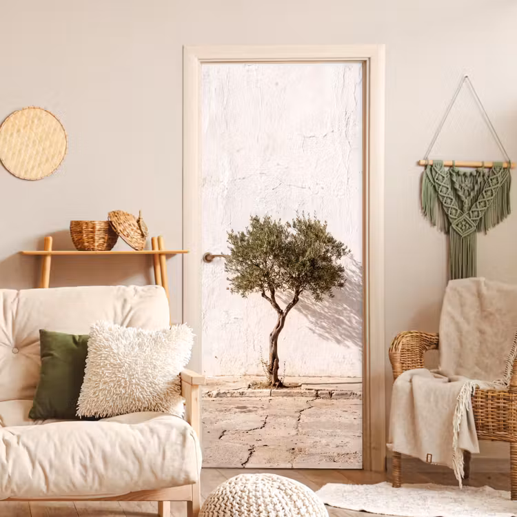 Door sticker - Olive Tree - Wall - White - Olijfboom - muur - wit deurposter klein