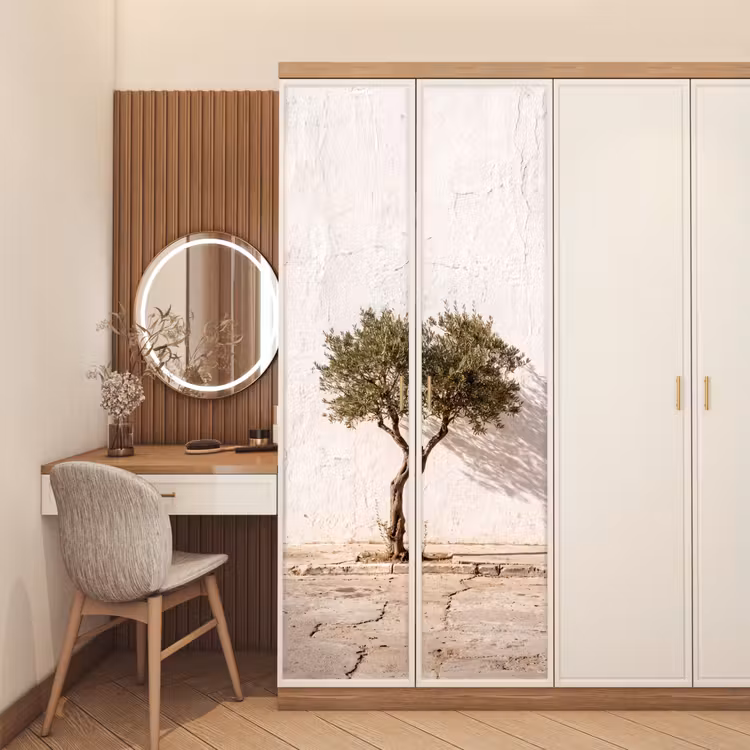 Door sticker - Olive Tree - Wall - White - Olijfboom - muur - wit deurposter klein