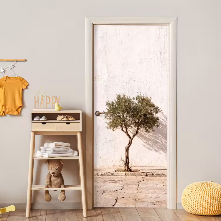 Door sticker - Olive Tree - Wall - White - Olijfboom - muur - wit deurposter klein