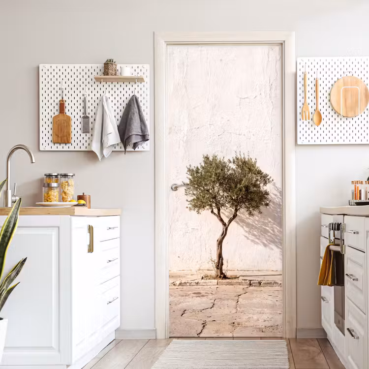 Door sticker - Olive Tree - Wall - White - Olijfboom - muur - wit deurposter klein