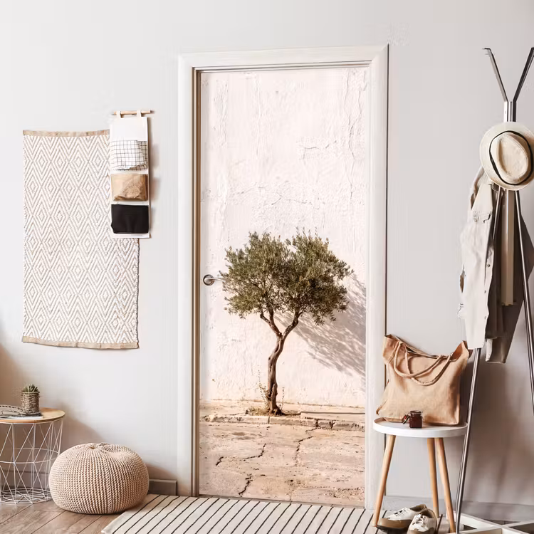 Door sticker - Olive Tree - Wall - White - Olijfboom - muur - wit deurposter klein