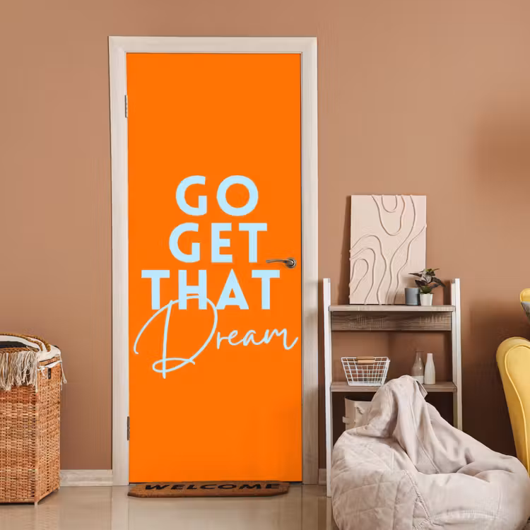 Oranje - Blauw - Go get that dream deurposter klein -sfeer1