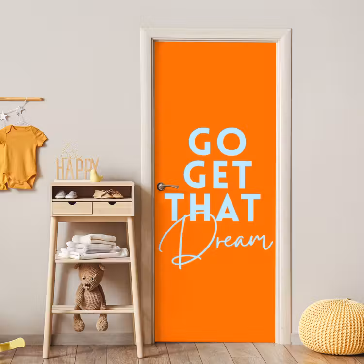Oranje - Blauw - Go get that dream deurposter klein -sfeer4