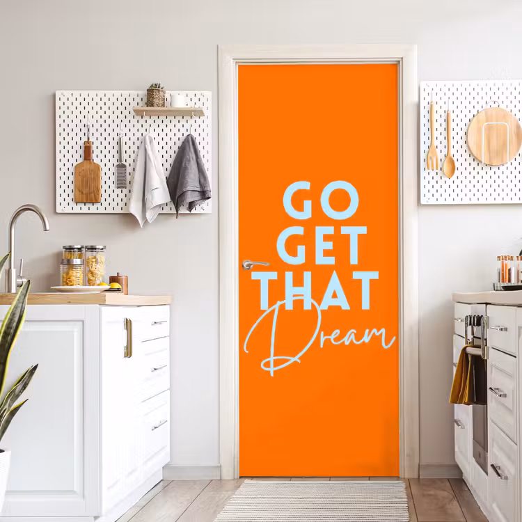 Oranje - Blauw - Go get that dream deurposter klein -sfeer5