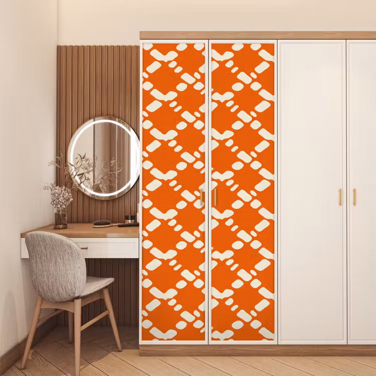 Oranje - Ruitpatroon - Wit deurposter klein 289 -sfeer3