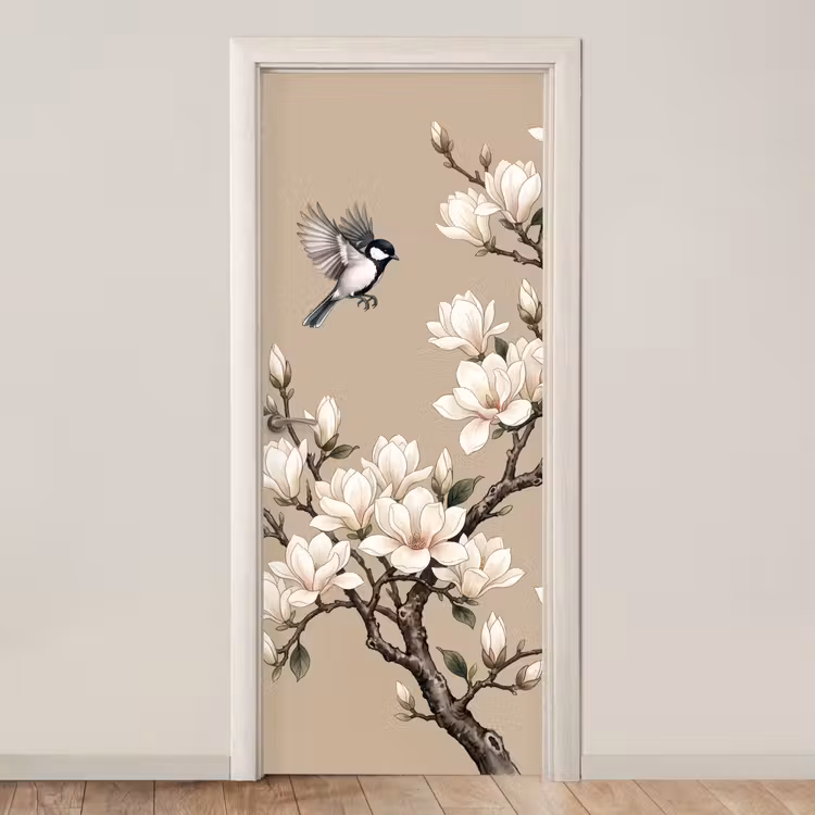 Oosters - Vogels - Beige deurposter klein -3d_beige