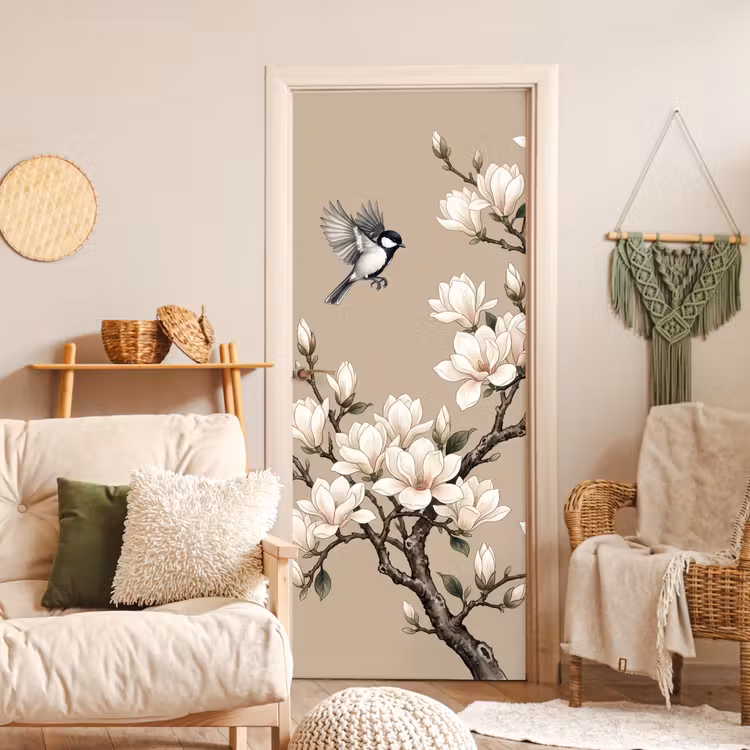 Oosters - Vogels - Beige deurposter klein -sfeer2