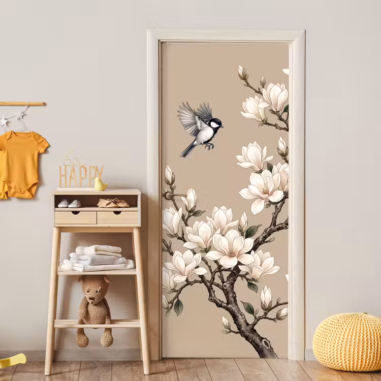 Oosters - Vogels - Beige deurposter klein -sfeer4
