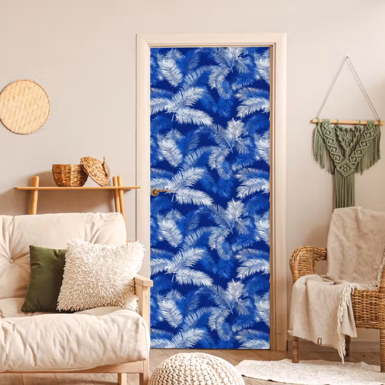 Palmblad - Patroon - Blauw deurposter klein 289 -sfeer2