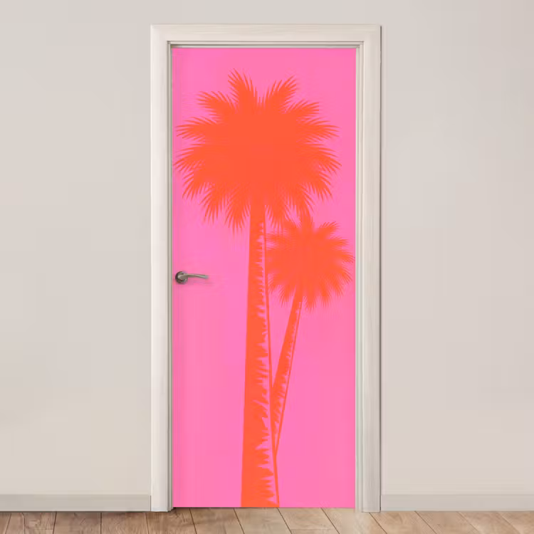 Palmbomen - Modern - Roze deurposter klein -3d_beige