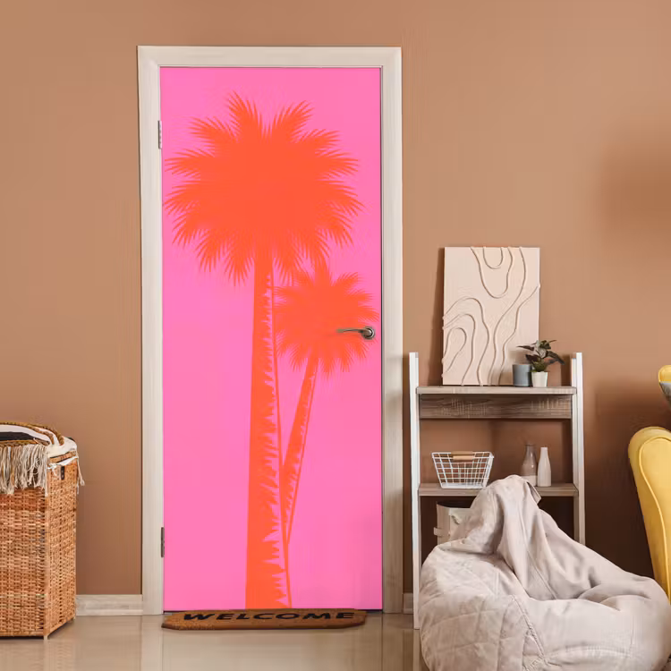 Palmbomen - Modern - Roze deurposter klein -sfeer1