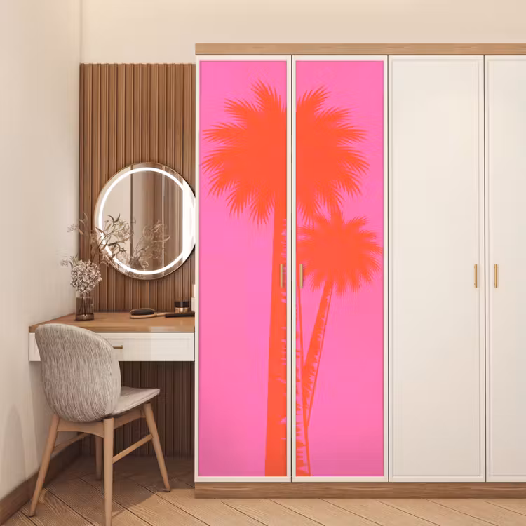 Palmbomen - Modern - Roze deurposter klein -sfeer3