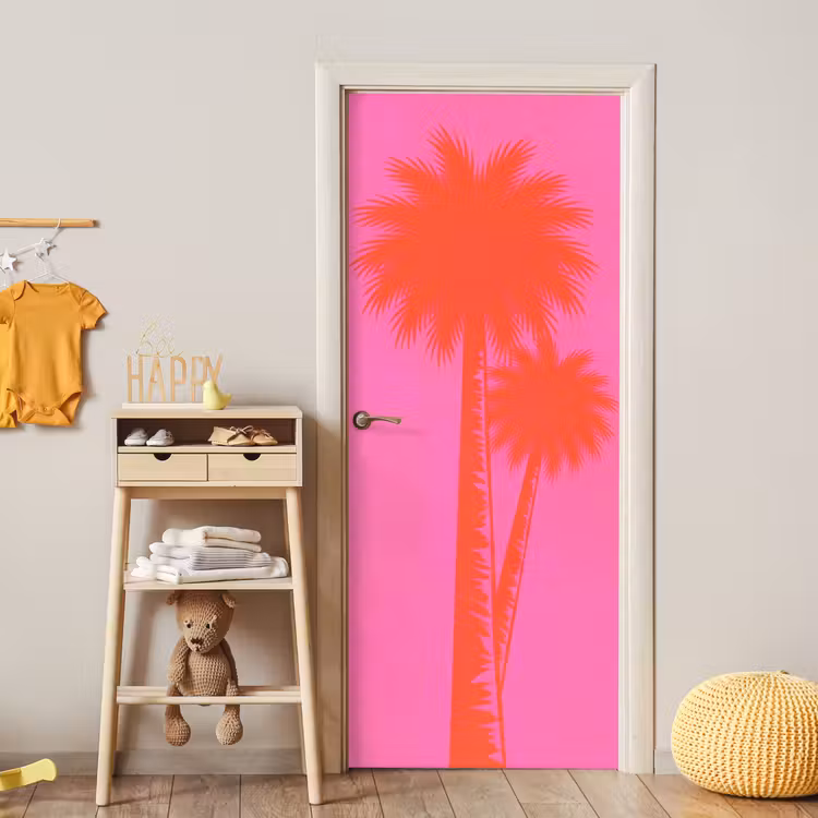 Palmbomen - Modern - Roze deurposter klein -sfeer4