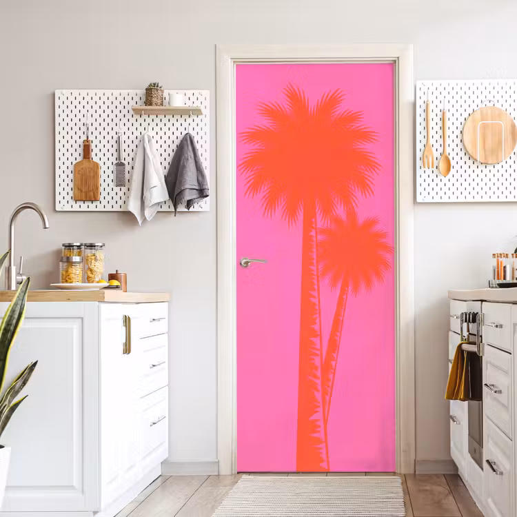 Palmbomen - Modern - Roze deurposter klein -sfeer5